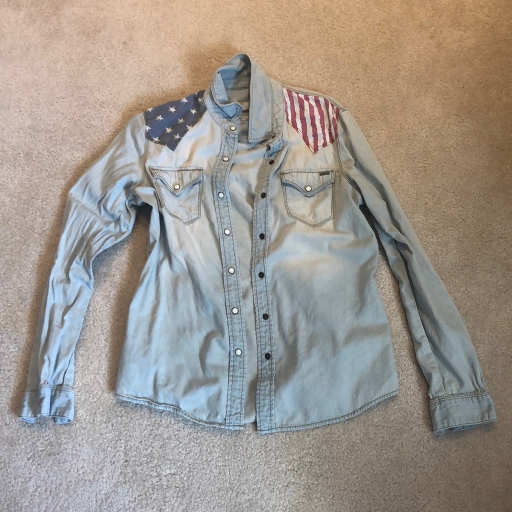 American Flag denim button up/flannel